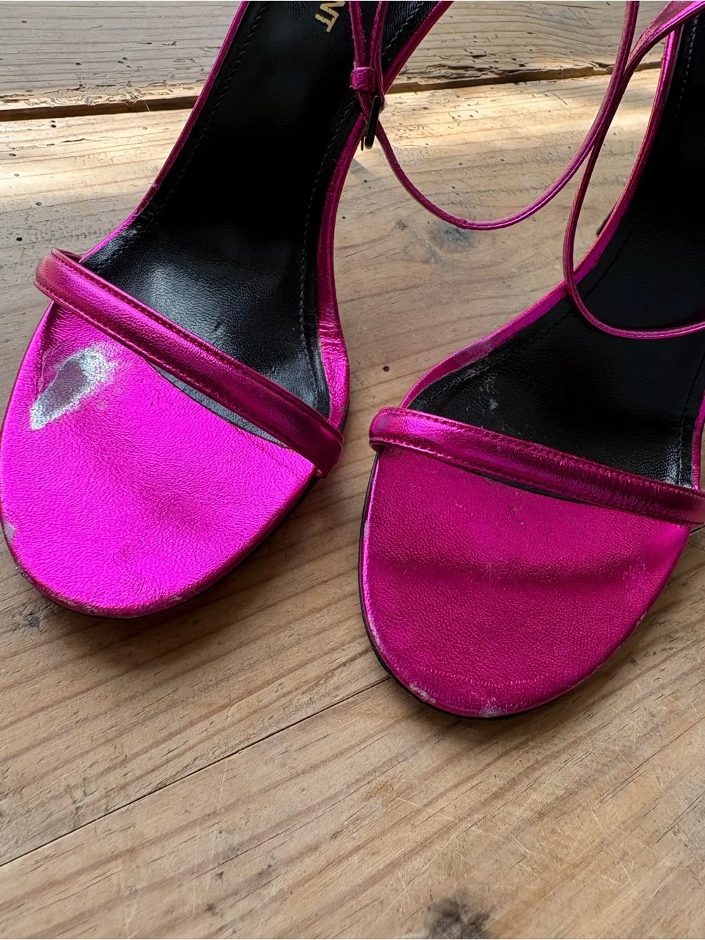 Saint Laurent Metallic Fuchsia Ankle-Strap Stiletto Sandals - Picture 10 of 13